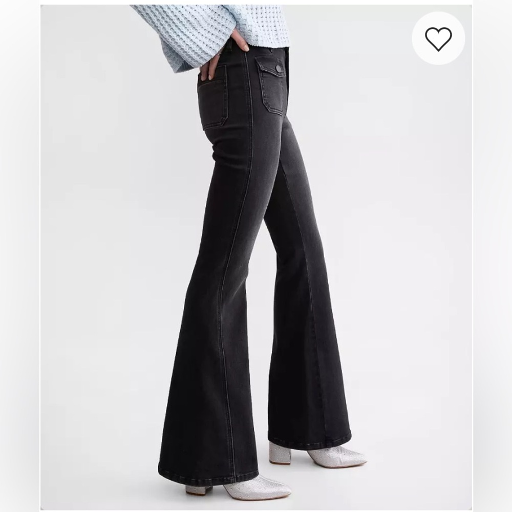 NWT Flying Monkey Black High Rise Flare Stretch Jean SZ 30 Patch Pockets Retro